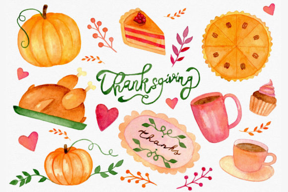 Authentic Thanksgiving Designs with Watercolor Clipart