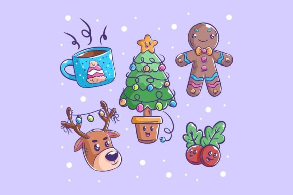 Christmas Icon Set Hand Drawn Cartoon: Festive Vector Designs