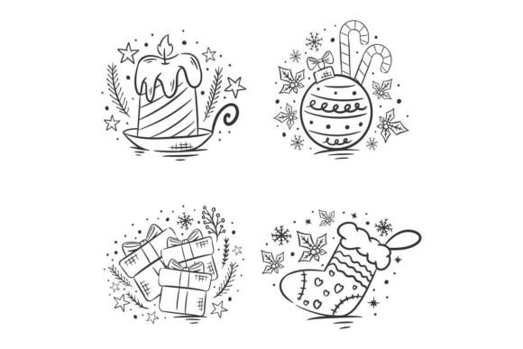 Hand Drawn Coloring Christmas Elements for Festive Designs