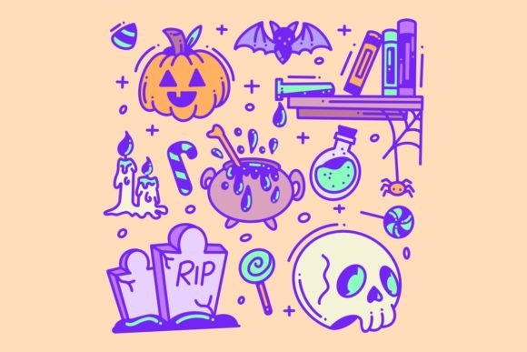 Hand Drawn Halloween Elements Icon: A Spooky Design Asset