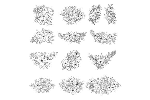 Hand Drawn Twelve Flower Bouquets: A Fresh Design Asset